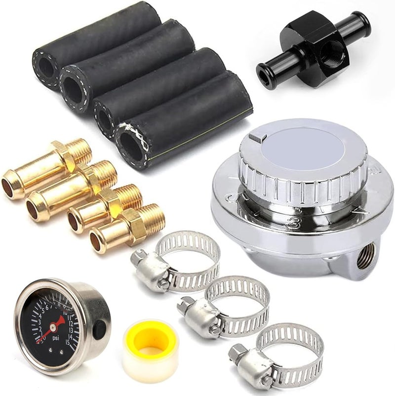 YESHMA منظم ضغط الوقود العالمي 1-5 PSI مع مقياس قابل للتعديل يدويًا للكربوراتور من سبائك الزنك مع توصيلات 5/16 3/8 - Image 1